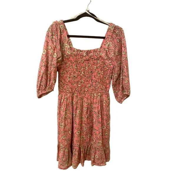 NWT Jessica Simpson Women's Printed Smocked Dress in Dots & Roses, Size Small - Picture 2 of 7